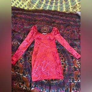 Long sleeved faux velvet mini dress
